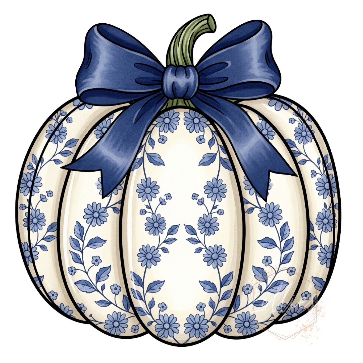 Blue floral fall pumpkin