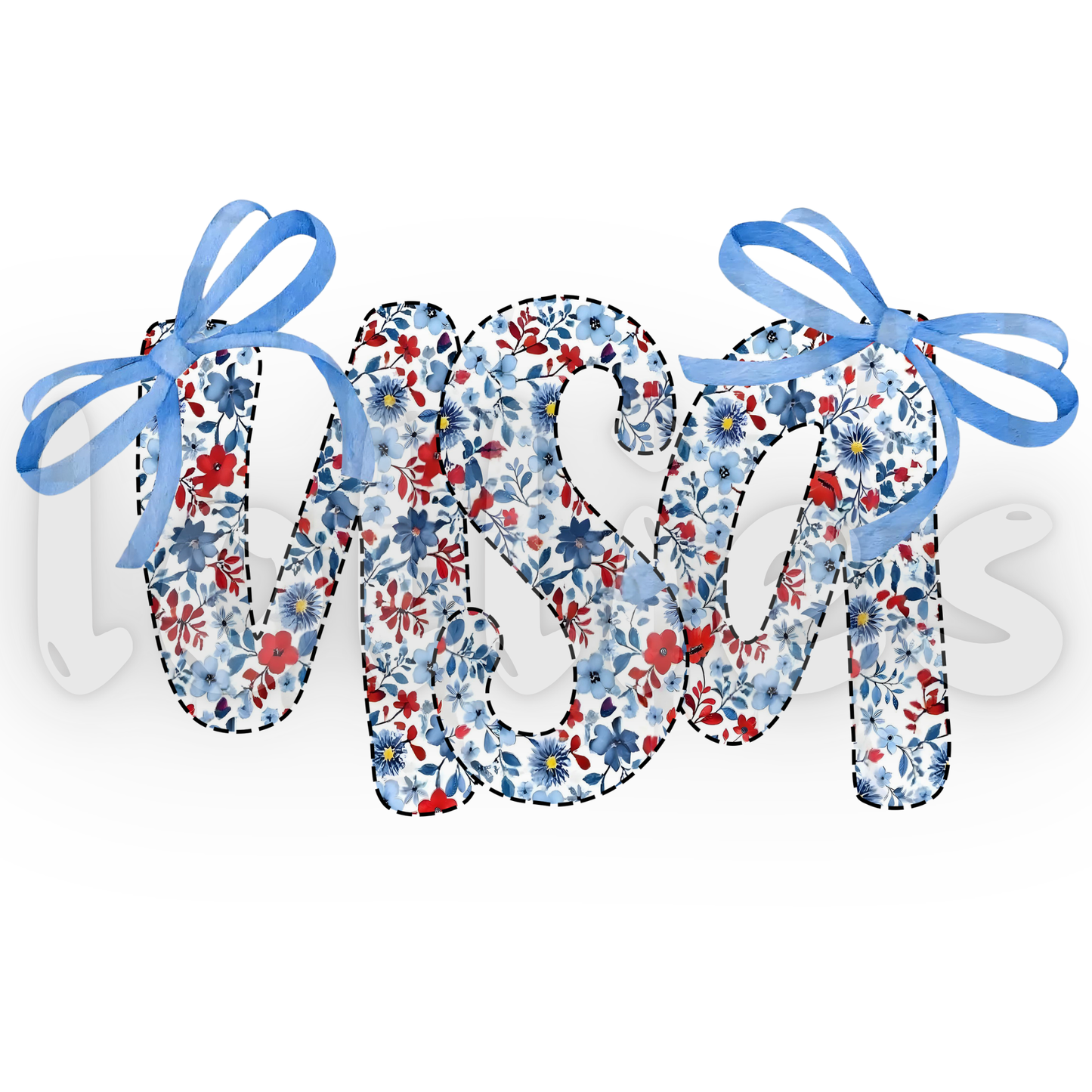 USA bow floral t shirt transfer