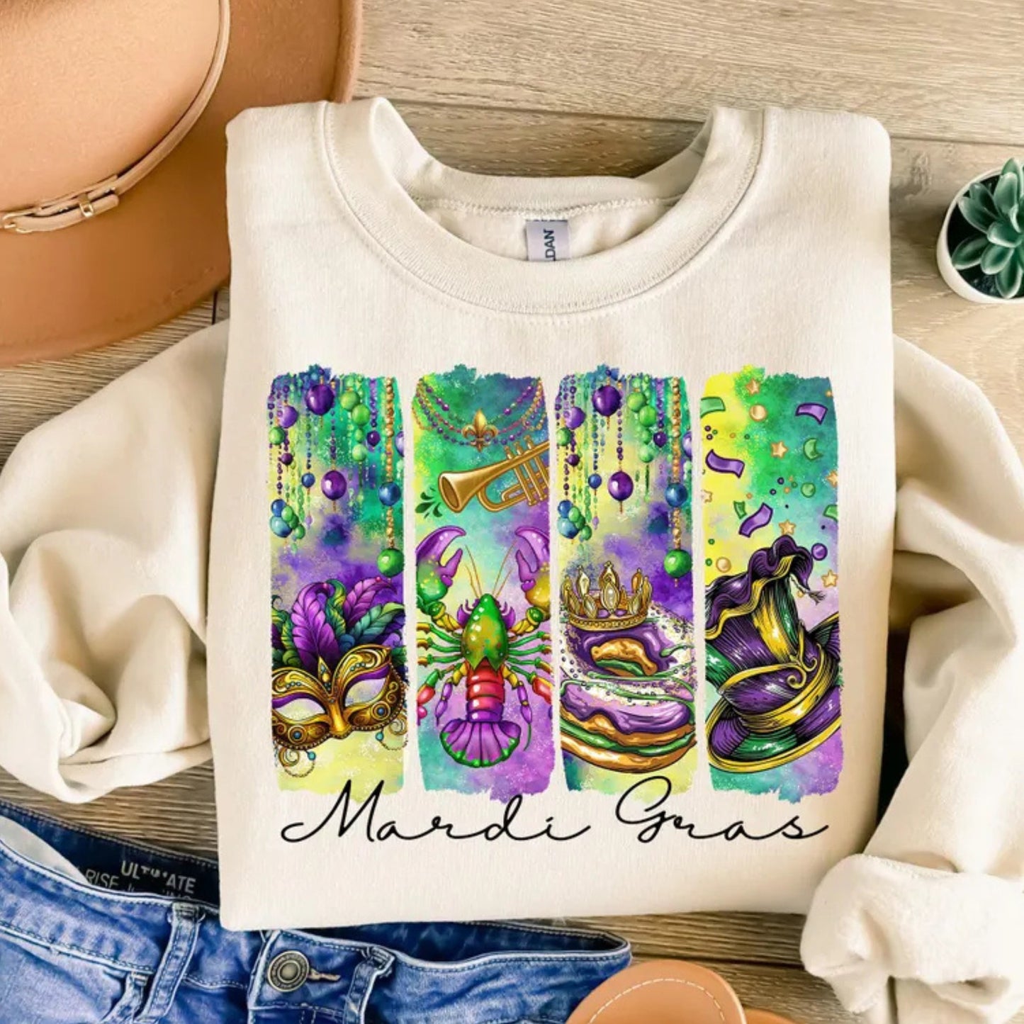 Retro Mardi Gras black graphic T shirt Transfer