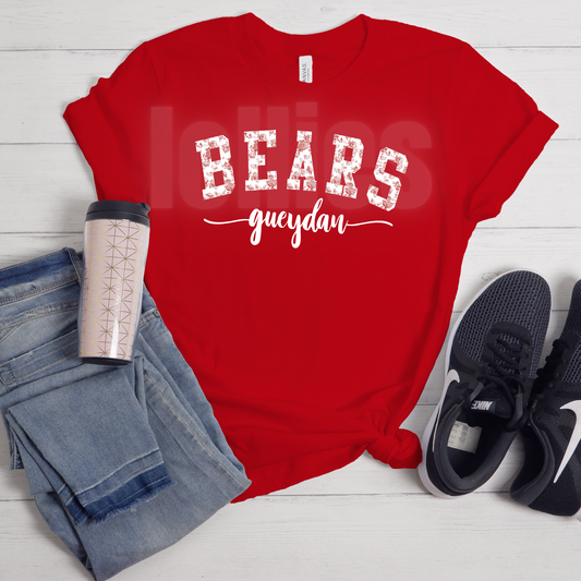 Red Gueydan Bears Vintage Floral T shirt