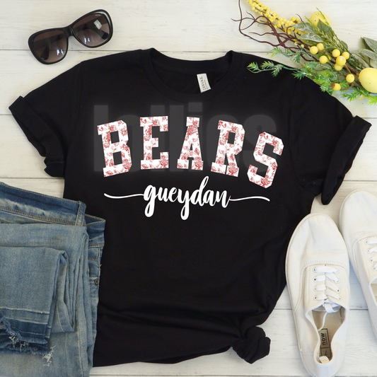 Black Gueydan Bears Vintage Floral T shirt