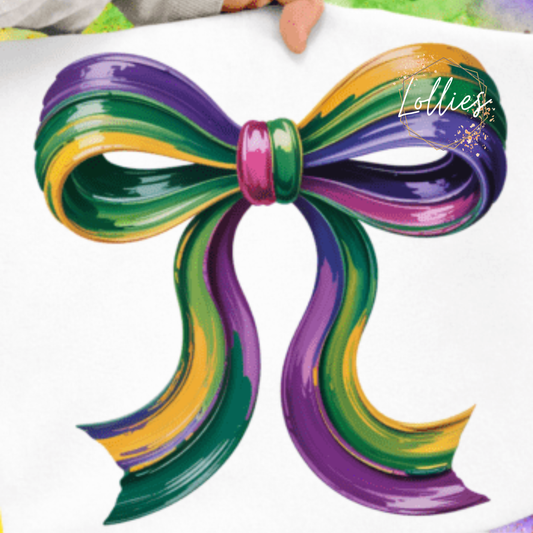 Adult Mardi Gras Brush paint Bow T shirt
