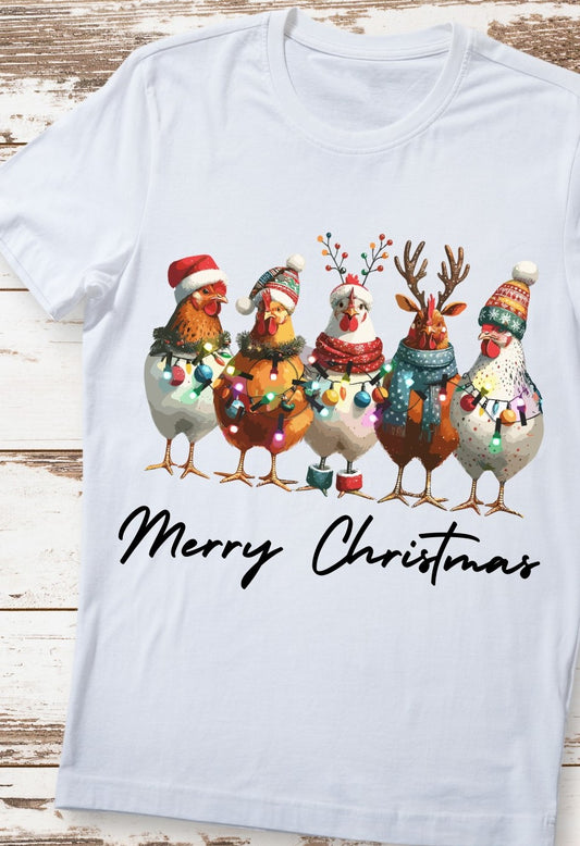 Chicken Christmas black graphics t shirt transfer