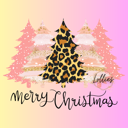 Cute Pink Merry Christmas tree leopard t shirt transfer