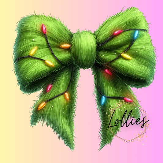 Green Bow with Christmas lights t shirt transfer