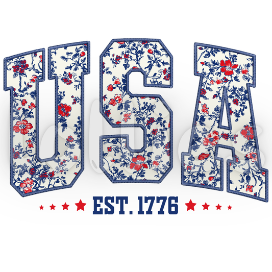 USA floral t shirt transfer