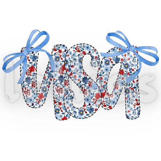 USA bow floral t shirt transfer