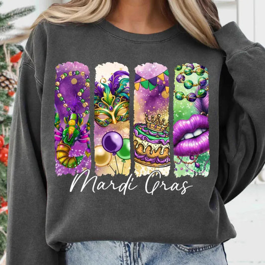 Retro Mardi Gras white graphic T shirt Transfer