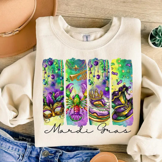 Retro Mardi Gras black  graphic T shirt Transfer